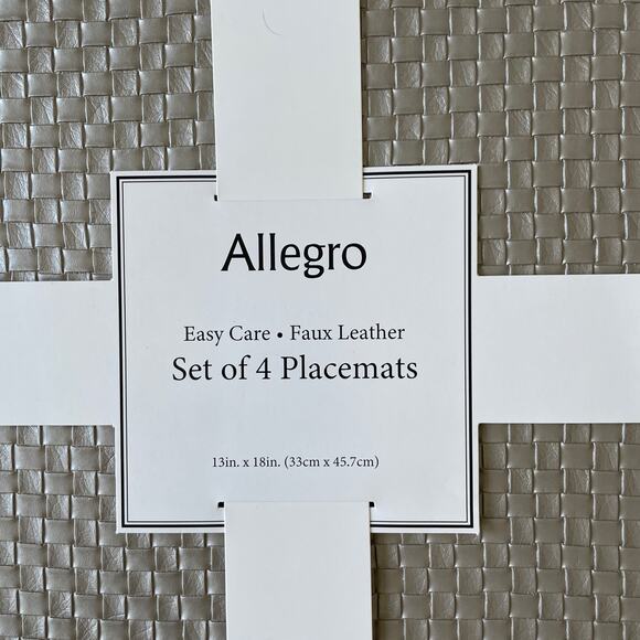 Allegro Metallic Silver Faux Leather Placemats 13x18 Set of 4 Holiday Glam NEW - Picture 8 of 15